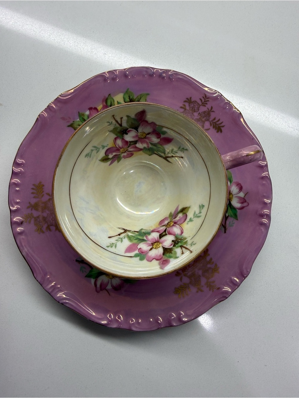Vintage Floral Teacup and Saucer - Pink Floral Design